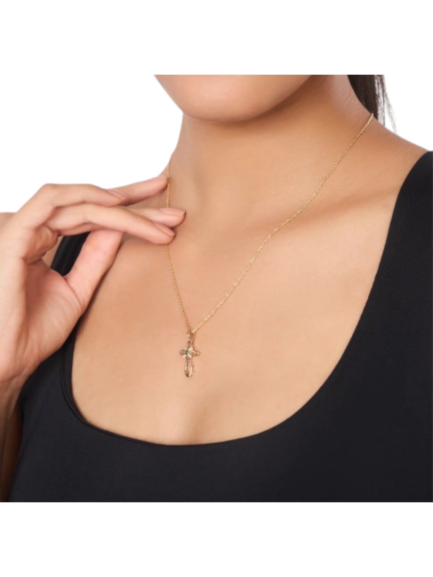 Trendy Cross 925 Sterling Silver CZ Stone Gold Plated Pendant With Chain For Women By Kesardeep